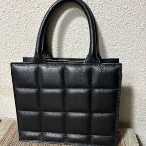 Black Quilted Leather Tote Bag